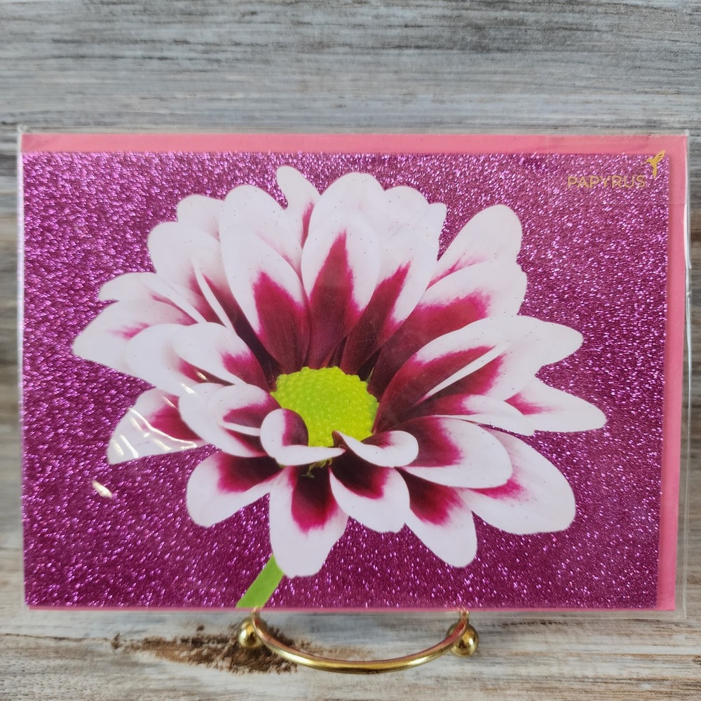 Papyrus Blank Greeting Card Pink Glitter Purple White Flower 11026710 NEW
